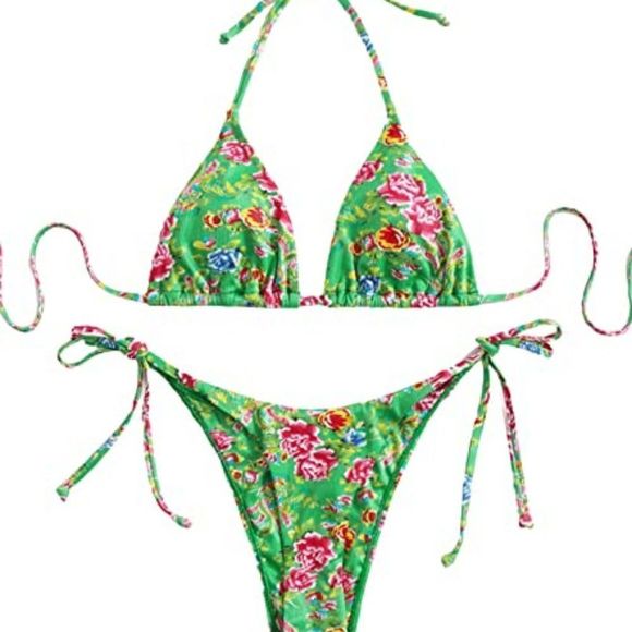 MakeMeChic Women's Dragon Print Triangle Tie Side Bikini - Picture 1 of 5